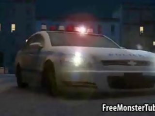 Groovy 3D honey Lays On A Cop Car And Sucks A Monsters shaft