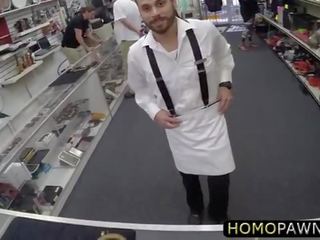Chap sucked manhood behind the counter