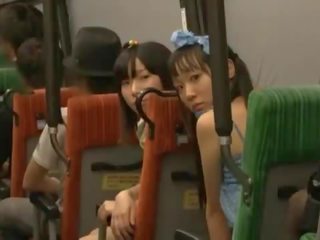 Pair Nice Dolls Oral Fuck Some Sleeping Guy's cock In A Public Bus